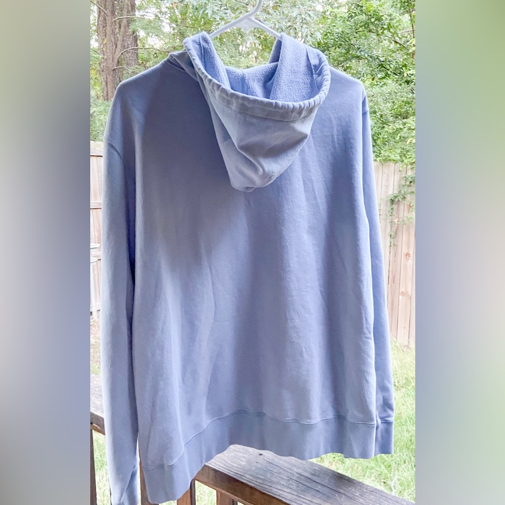 Lucky Brand Zip Up Hoodie Sweatshirt Style Jacket Distressed Logo Lettering Blue - Picture 11 of 13